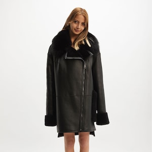 Veste longue en cuir noir, veste en cuir souple, trench-coat en cuir pour femme, veste en cuir pour femme, cadeau veste en peau de mouton vintage pour femme