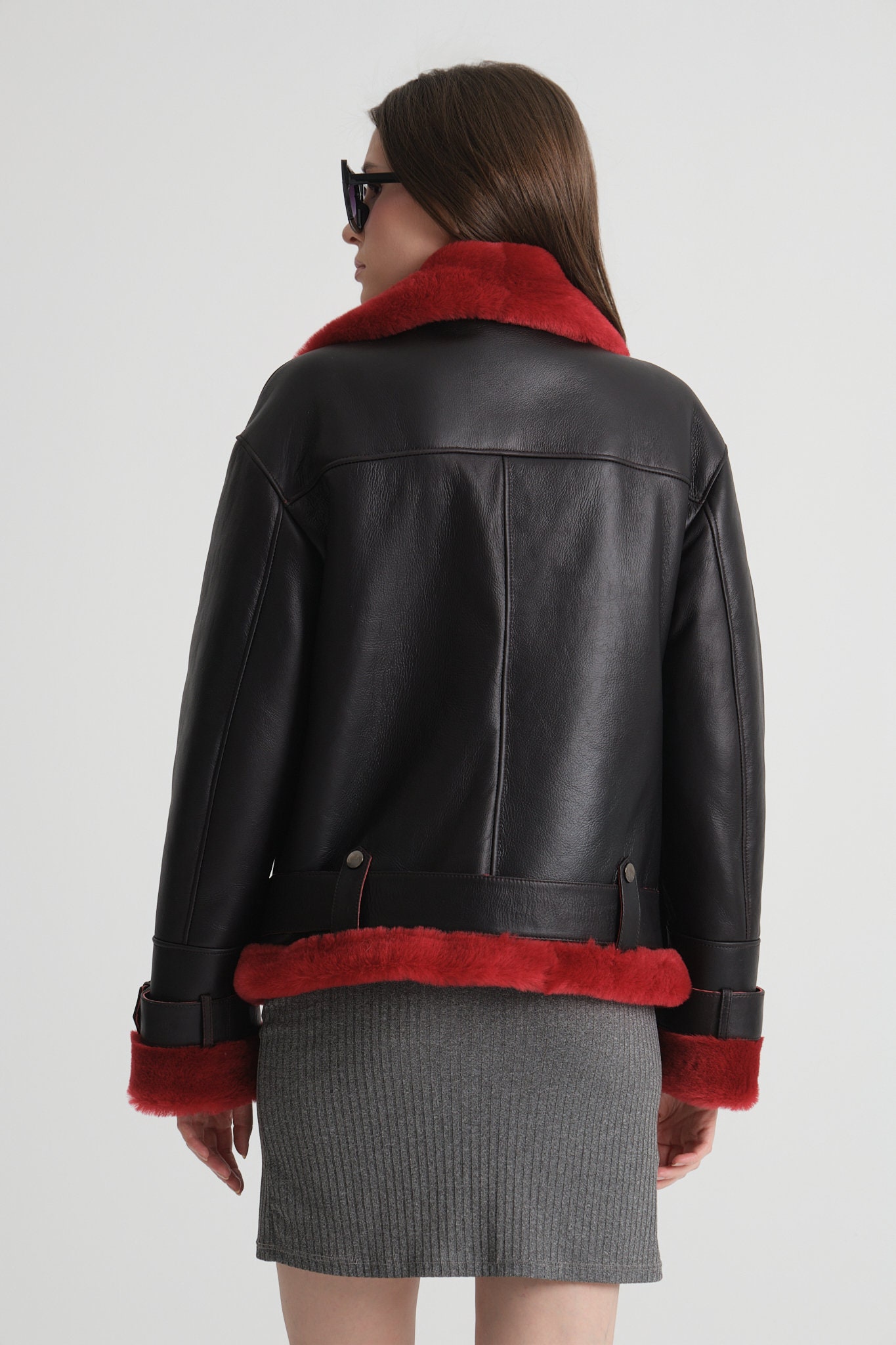 Oversized Real Fox Fur Collar with Genuine Sheepskin Leather