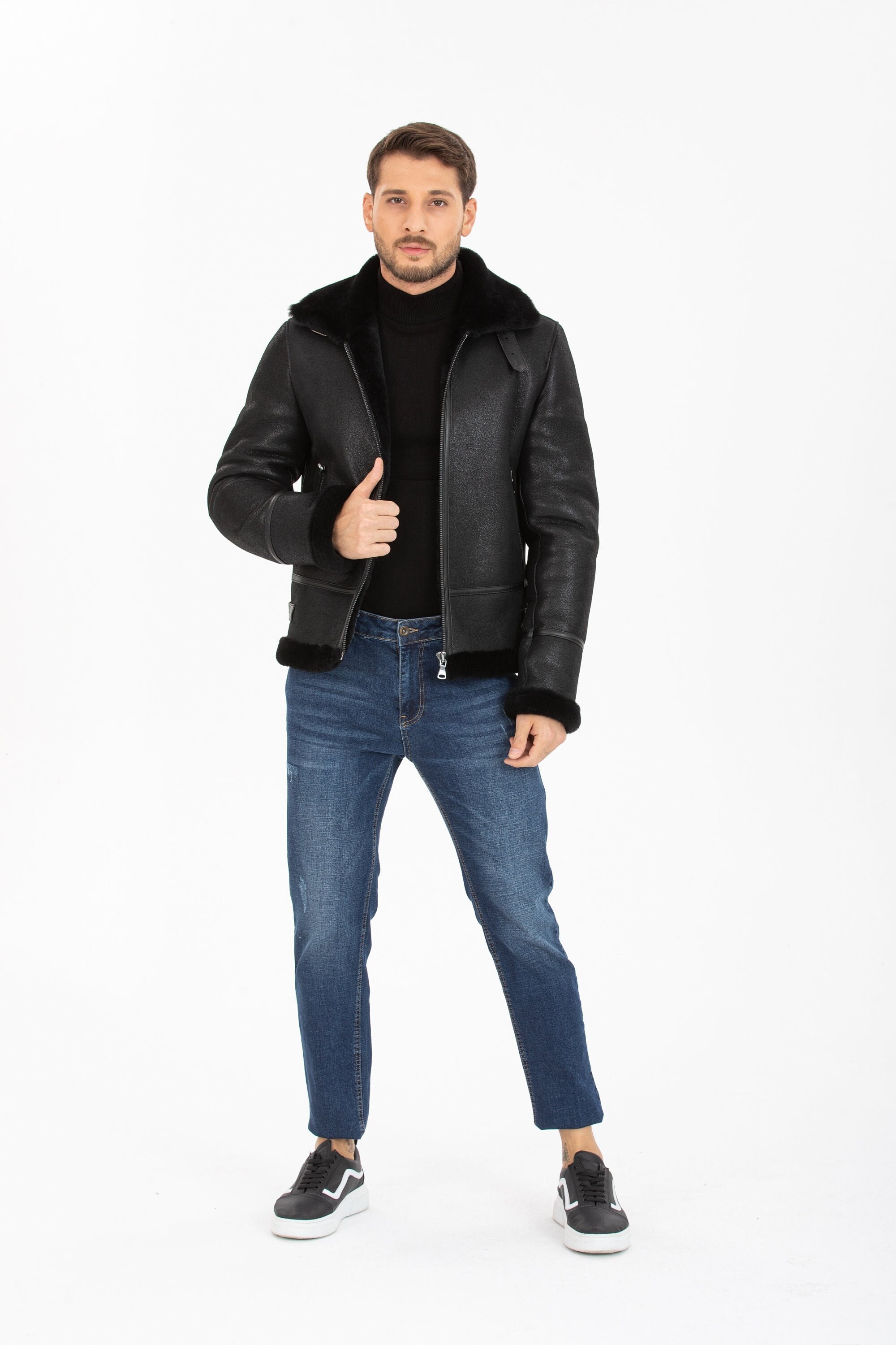 Men's Genuine Leather Jacket, Black Fur-lined Leather Coat, High-collar Boat Neck 500622 - Etsy Men's Genuine Leather Jacket, Black Fur-lined Leather Coat, High-collar Boat Neck 500622 - Etsy