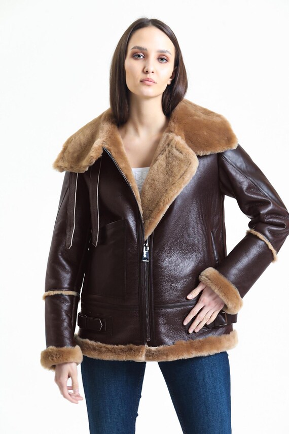 Black Genuine Sheepskin Brown Fur Jacket - Elegant and Timeless Winter Fashion