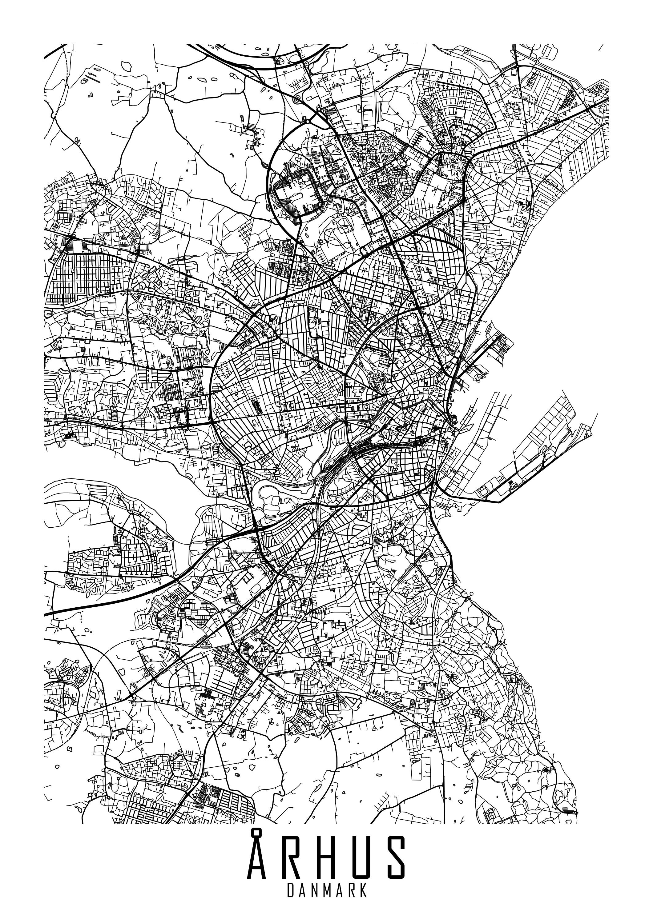 Aarhus Map Poster Zoomed Out in Black &amp; White // City Map // - Etsy UK