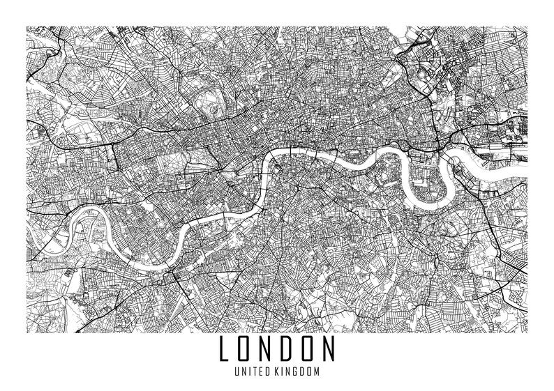 Landscape London Map Poster Black