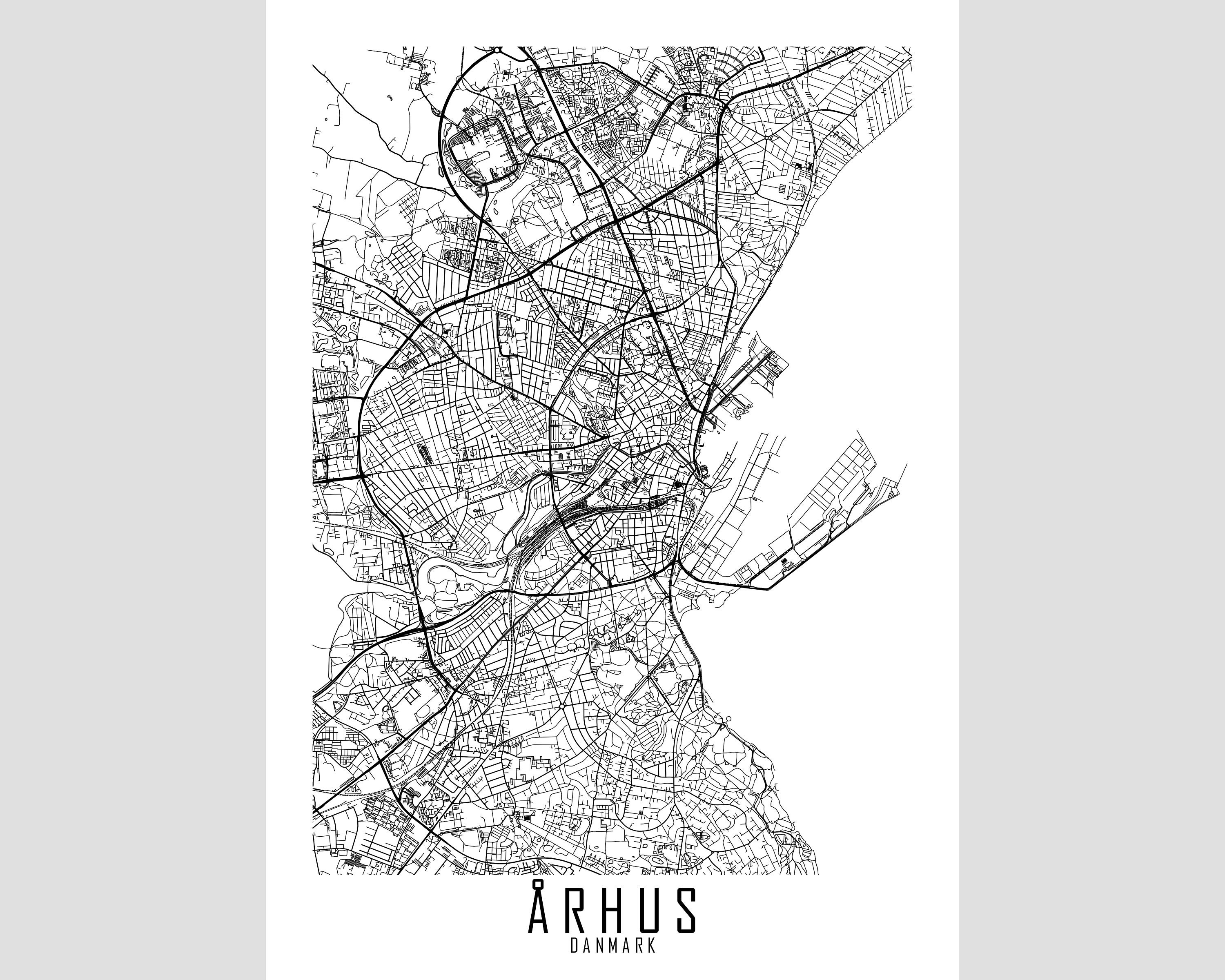 Aarhus Map Poster Zoomed Out in Black &amp; White // City Map // - Etsy UK
