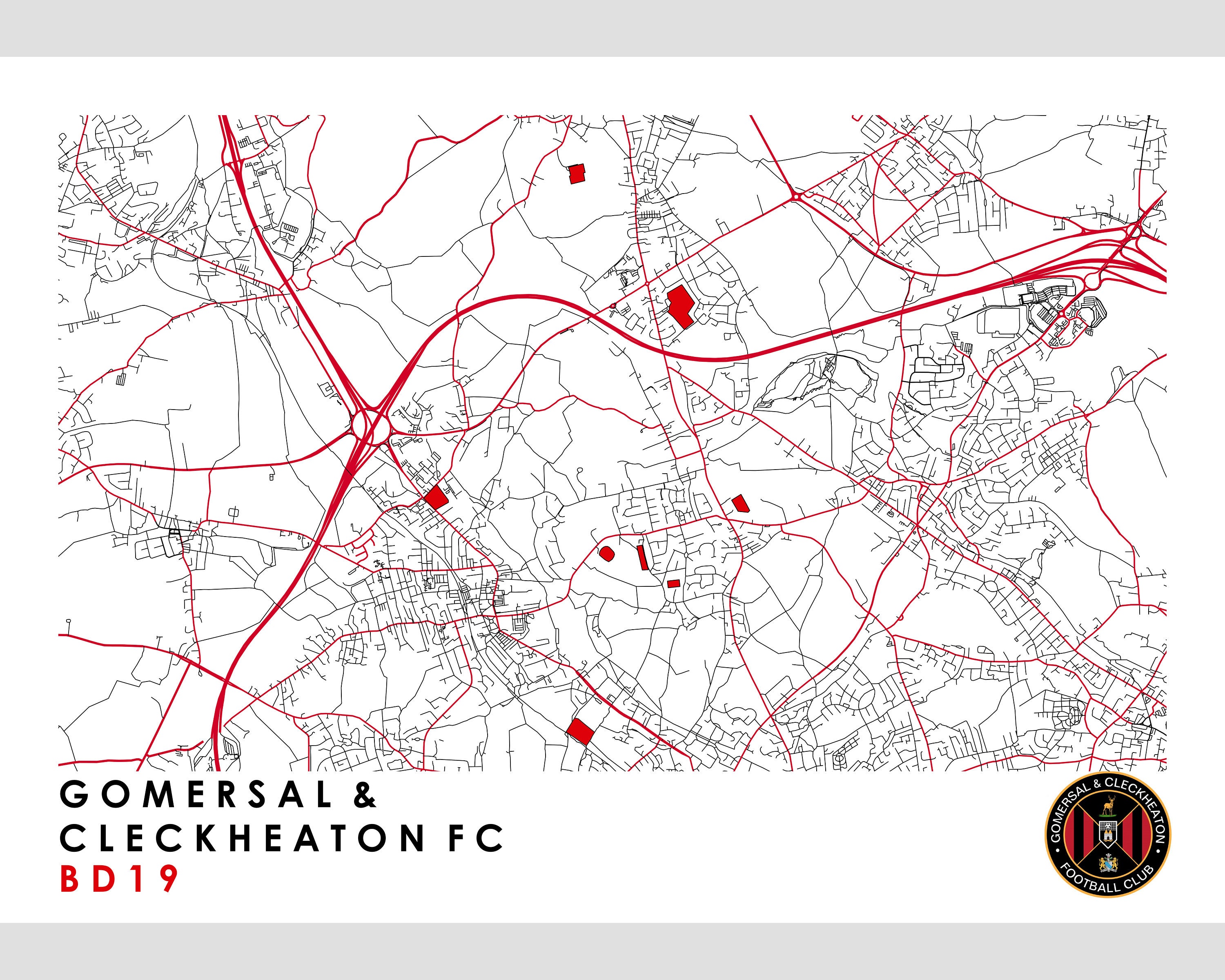 Gomersal & Cleckheaton FC Map Poster Landscape Colour Etsy España