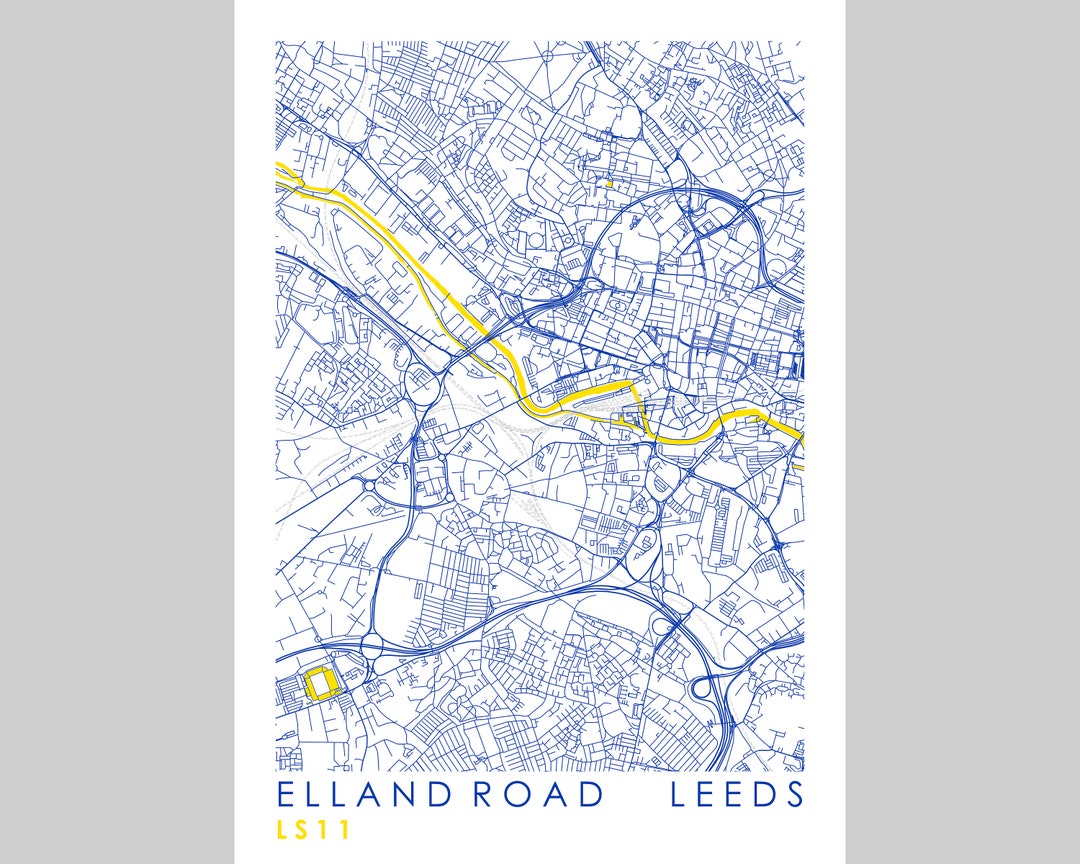 Leeds United Elland Road Map Poster Portrait Colour Etsy
