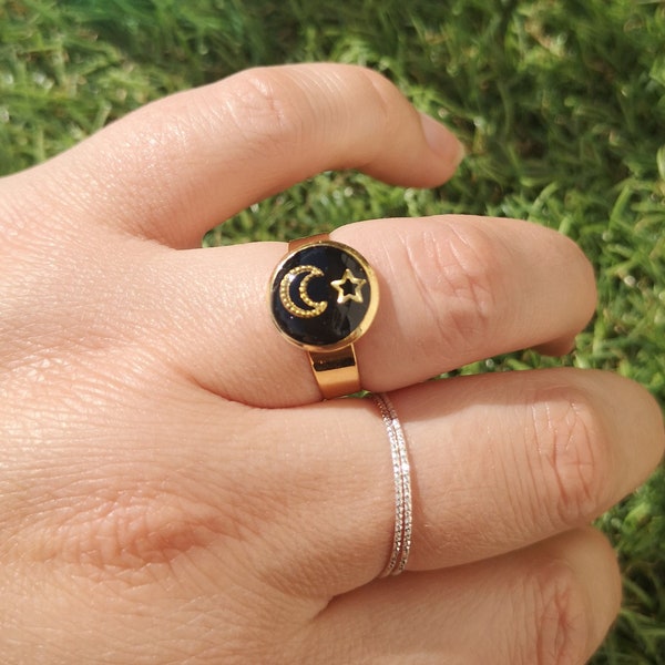 Bague fantaisie, réglable, en acier inoxydable personnalisé avec résine