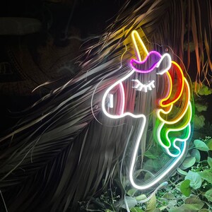 Regenboog eenhoorn neonbord, eenhoorn neonkunst, eenhoorn kunst aan de muur voor kinderkamer decor, bord meisjeskamer