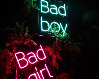 Bad Boy, Bad Girl, Leuchtreklamen, Kinderzimmer Schlafzimmer Zeichen Jungen Mädchen Baby Zeichen Raumdekor, Schilder für Jungenzimmer, Jungen nur