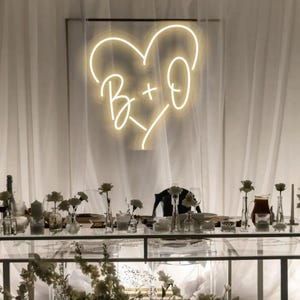 Custom Neon Sign Wedding Backdrop – Personalized LED Light for Couple Initials, Heart Sign for Event, Party or Home Decor
