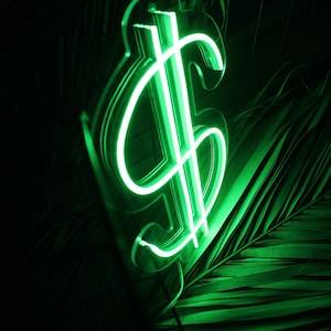 Insegna al neon del dollaro, arte al neon del dollaro, luce del simbolo del denaro, insegna al neon del denaro, insegna da parete illuminata, decorazione al neon unica, luce per ufficio domestico