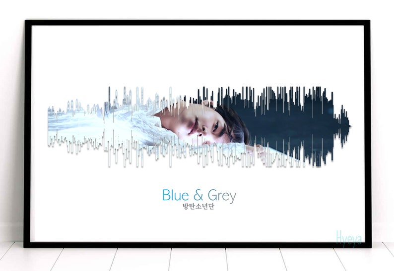 Gift Ideas K-pop BTS Blue Grey Poster Sound Wave Customizable Print Poster Digital Download Song