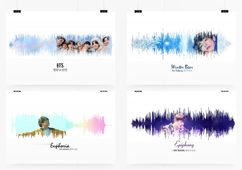 Gift Ideas K-pop BTS Blue Grey Poster Sound Wave Customizable Print Poster Digital Download Song