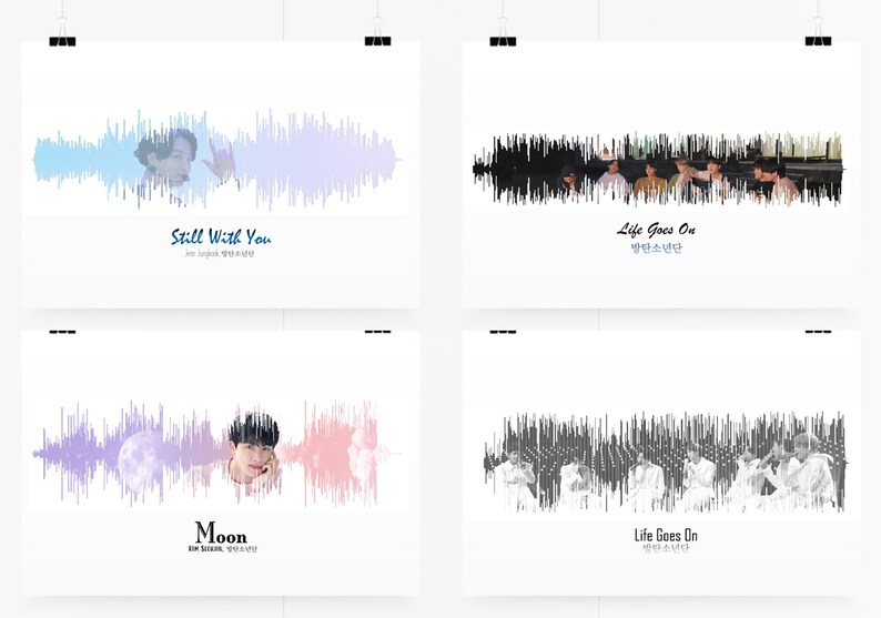 Gift Ideas K-pop BTS Blue Grey Poster Sound Wave Customizable Print Poster Digital Download Song