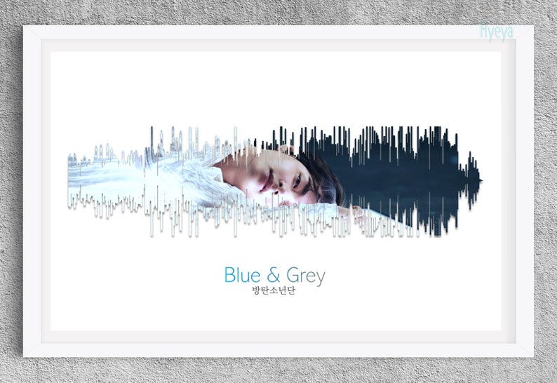 Gift Ideas K-pop BTS Blue Grey Poster Sound Wave Customizable Print Poster Digital Download Song