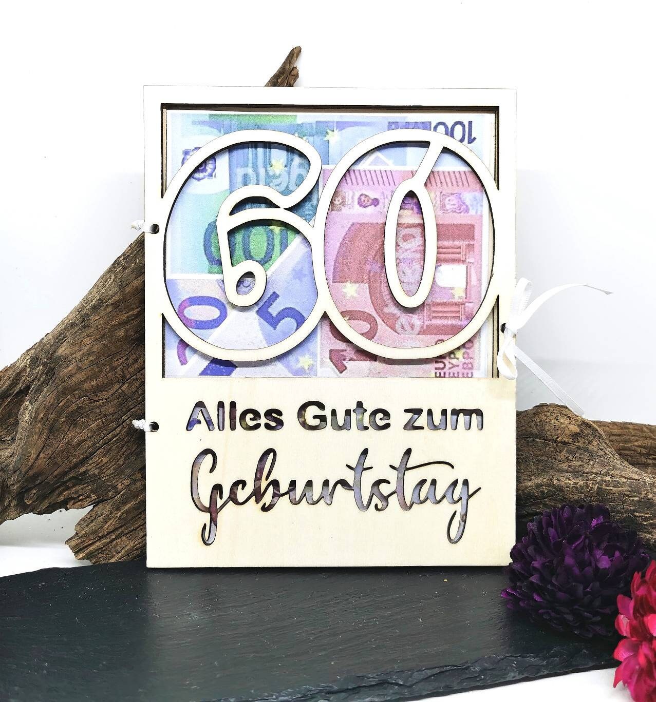 60iger Geburtstags karte aus holz für geld geschenke Etsy.de