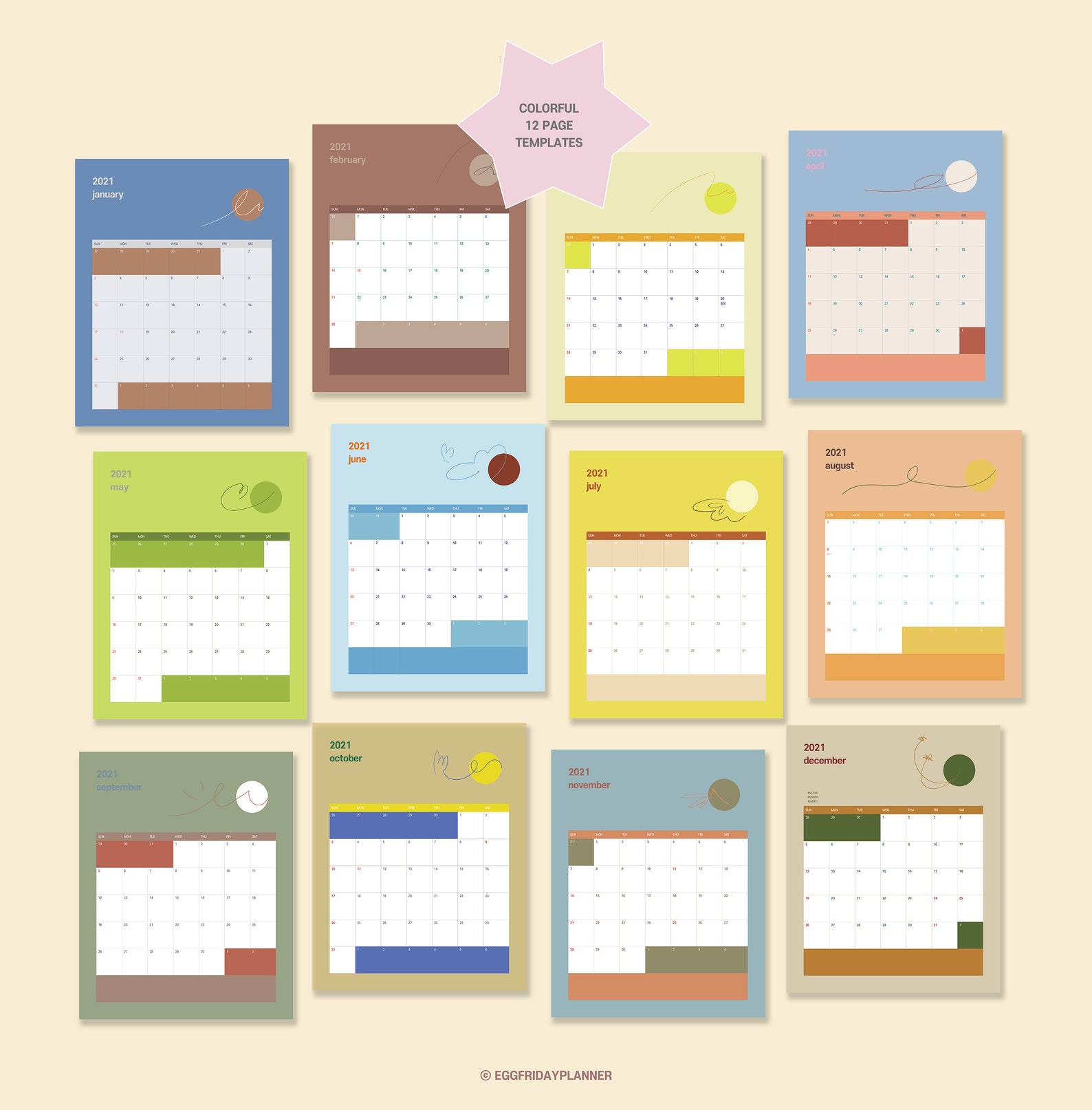 Printable 2021 Digital Calendar Line Art Warm Aesthetic - Etsy