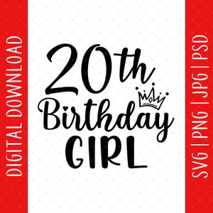 Descarga digital de Svg, Png, Jpg, Psd para niña de 20 años: póster de tarjeta de cumpleaños número 20, regalos de cumpleaños número 20 para su hija, Svg de cumpleaños número 20