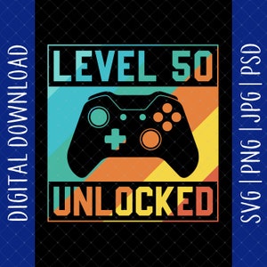Level 50 Unlocked 50. Geburtstag Digitaler Download - 50. Geburtstagsgeschenke für Frauen Männer Mama Papa, 50