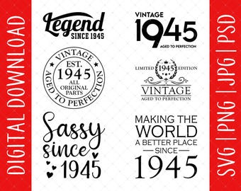 80th Birthday 6 Design Bundle Digital Download - 1945 80th Birthday Gifts For Men Women, 80th Birthday Bundle, 80th Birthday Card Poster Svg