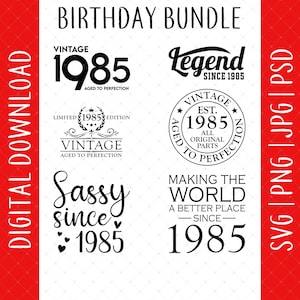 40. Geburtstag 6 Design Bundle Digitaler Download - 1985 40. Geburtstagsgeschenk für Frauen Männer Sie Ihn, 40. Geburtstagskarte Poster svg, 40 Jahre alt