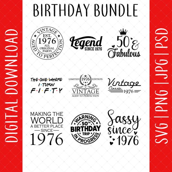50th Birthday 9 Design Bundle Digital Download - 50th Birthday Decor, 50th Birthday Gifts For Men Women, 50th Birthday Card Poster Svg Files