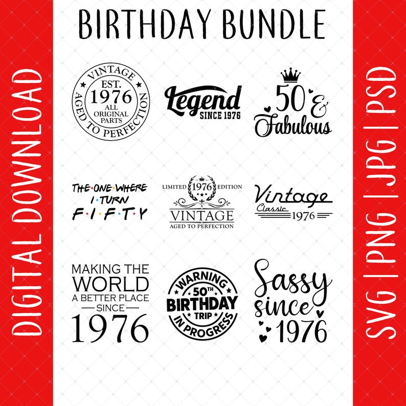 50th Birthday 9 Design Bundle Digital Download - 50th Birthday Decor, 50th Birthday Gifts For Men Women, 50th Birthday Card Poster Svg Files image 1