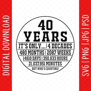 40.Geburtstag Lustig Digitaler Download - 40.Geburtstag Geschenke für Männer Frauen, 40.Geburtstag Dekor Karte Poster SVG, 40.Geburtstag Shirt