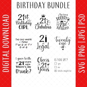 21st Birthday 9 Design Bundle Digital Download - 21 Birthday, 21st Birthday Gifts For Her Him, 21st Birthday Svg, 21st Birthday Shirt Bundle