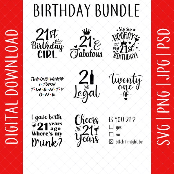 21st Birthday 9 Design Bundle Digital Download - 21 Birthday, 21st Birthday Gifts For Her Him, 21st Birthday Svg, 2002 21st Birthday Gifts