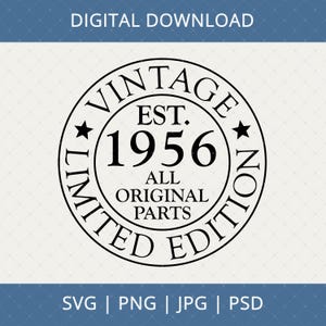 70e anniversaire en 2026, vintage 1956 en téléchargement numérique - 70e cadeau d'anniversaire pour homme et femme, 70e anniversaire Svg, 70e anniversaire décoration carte Svg