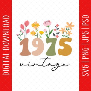 Vintage 1975 Geburtstagsblume Digitaler Download - 50. Geburtstagsgeschenk für Frauen, 50. Geburtstags-Dekoration, 50