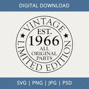 Descarga digital vintage de 1966 para el 60.º cumpleaños: regalo de 60.º cumpleaños para hombres y mujeres, SVG de 60.º cumpleaños, póster de decoración para 60.º cumpleaños (SVG)