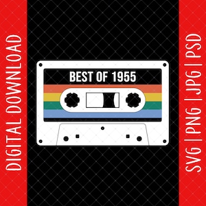 Cassette Vintage 1955 70° Compleanno Download Digitale - Regali per il 70° Compleanno per Uomini e Donne, 70° Compleanno Svg, Decorazioni per il 70° Compleanno Svg