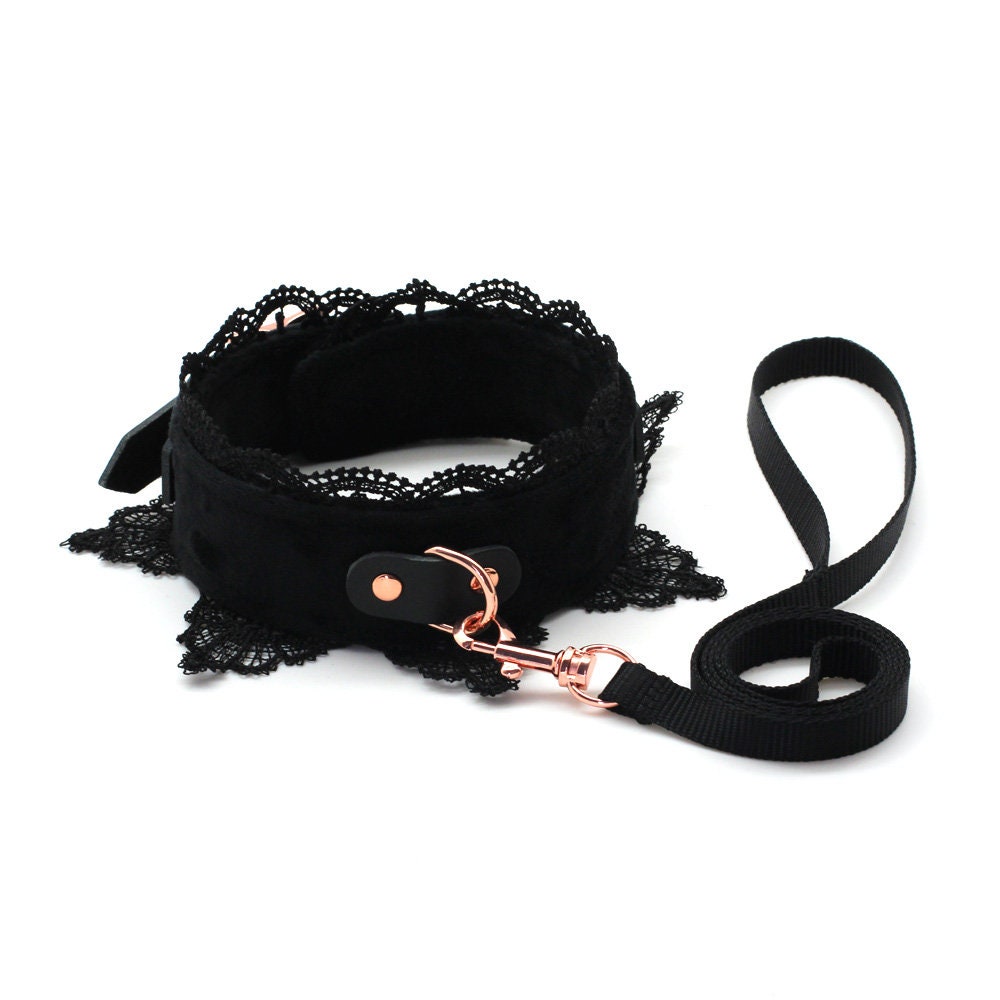 Leather Collar and Leash Kit Black Lace Leather Choker for Etsy