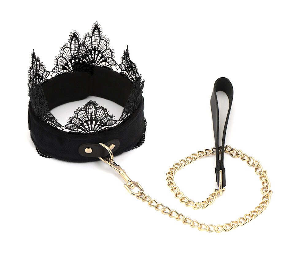 Leather Collar and Leash Kit Black Lace Leather Choker for Etsy