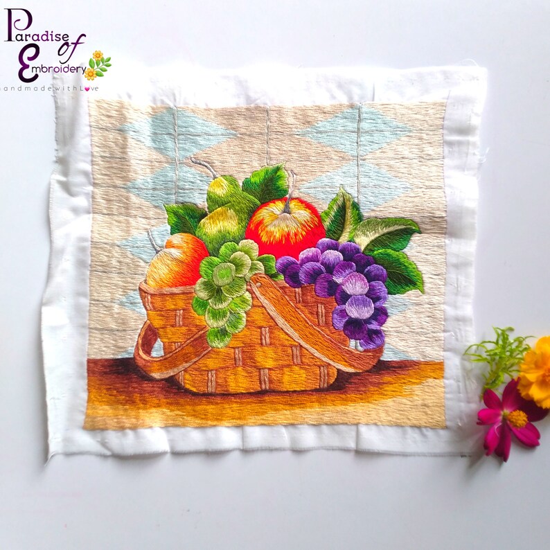 Embroidered Fruit Basket Wall Decor for Kitchen, Rustic Unique Simple Modern Kitchen Decor