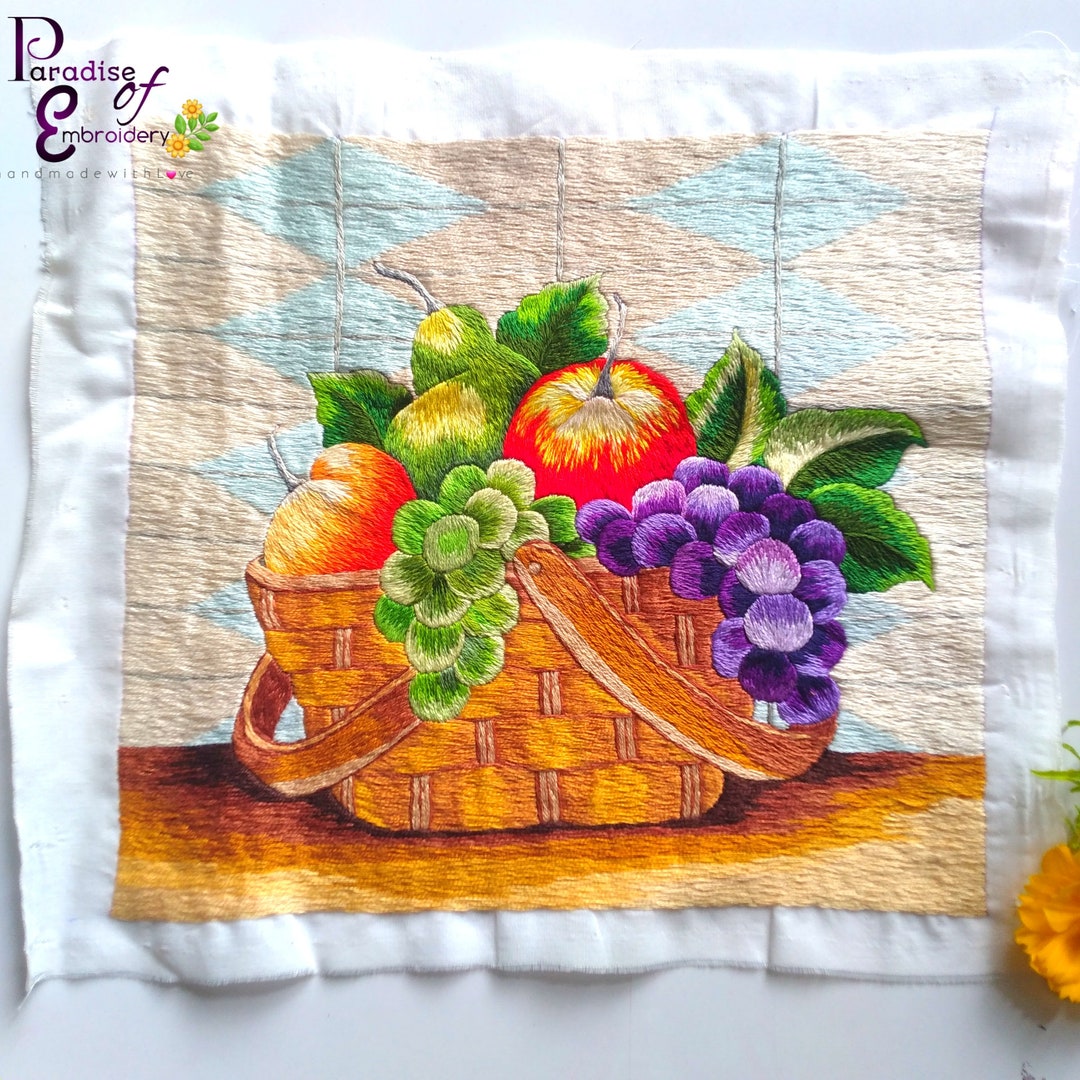 Embroidered Fruit Basket Wall Decor for Kitchen, Rustic Unique Simple Modern Kitchen Decor