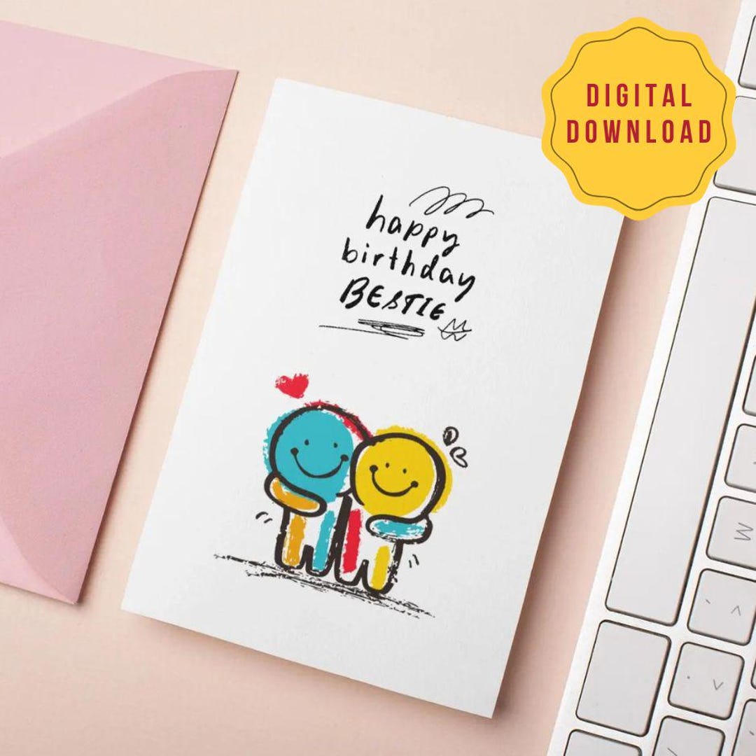 Printable Birthday Card Best Friends Card Cute Hug Illustration Happy ...