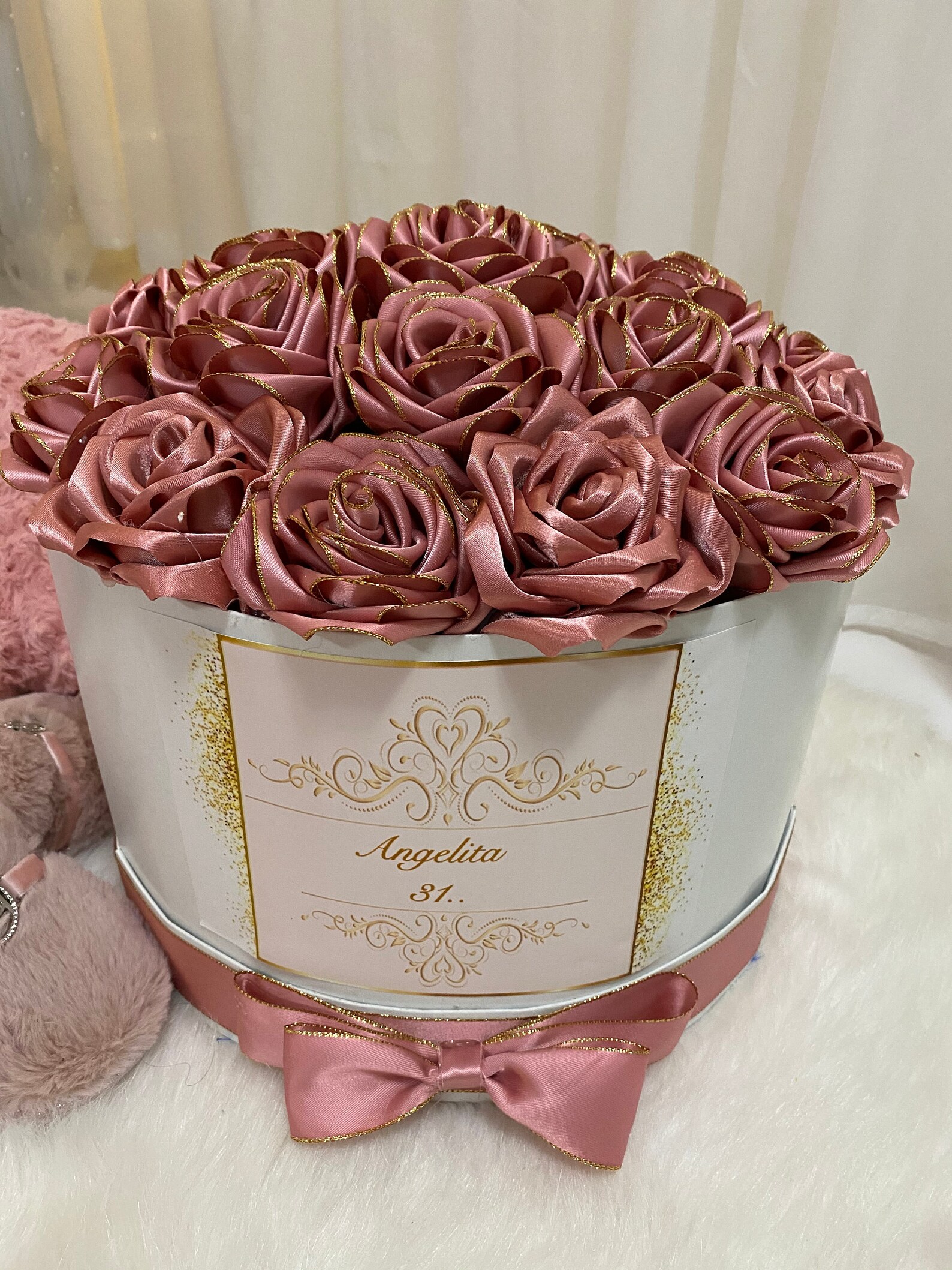 Flower Box Handmade Made of Ribbon and Velvety Paper. Etsy