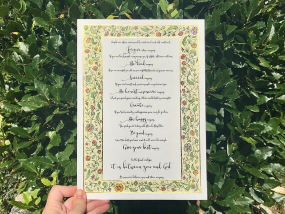 Mother Teresa anyway Poem Hand Painted ORIGINAL With 23 - Etsy