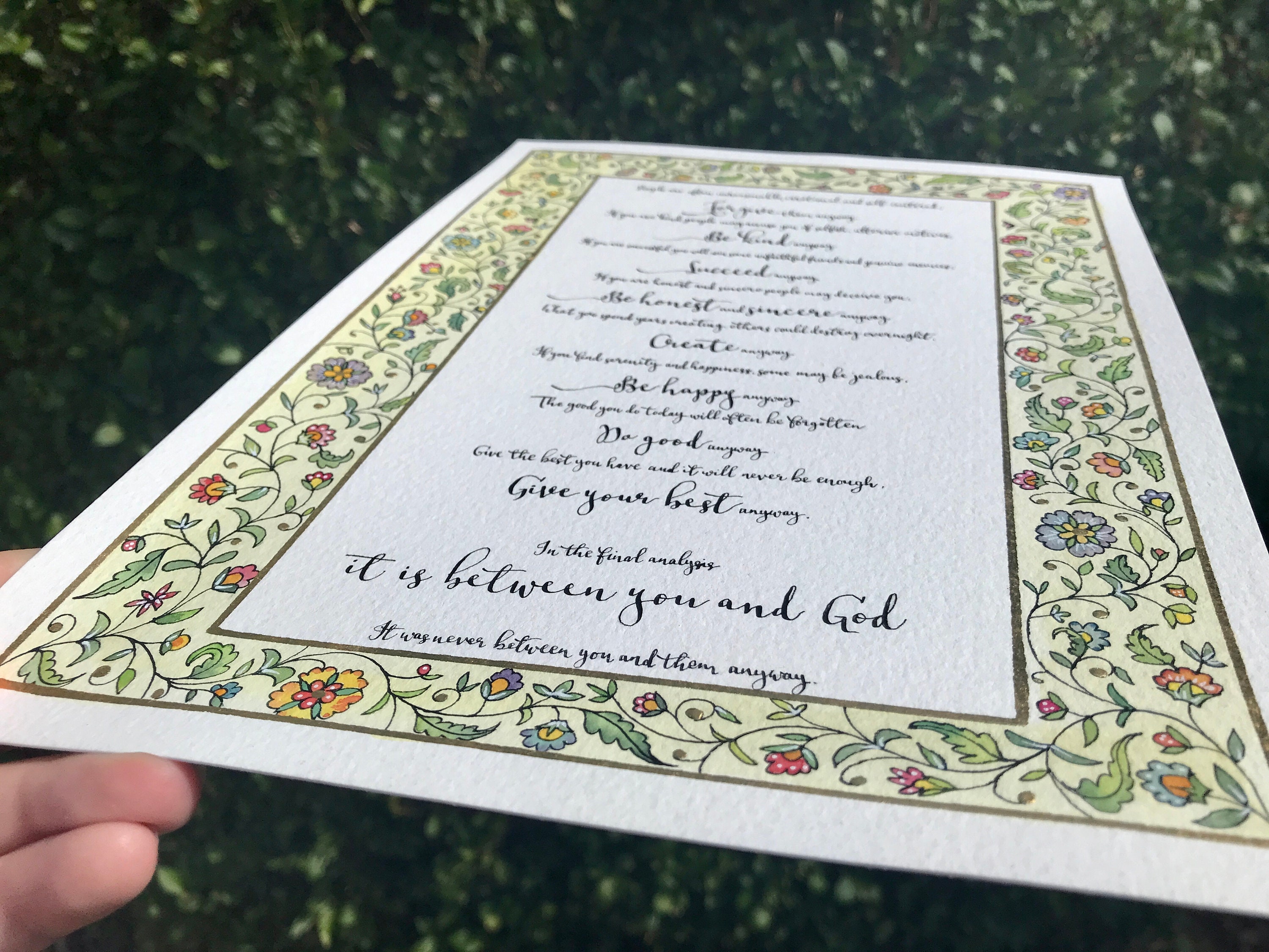 Mother Teresa anyway Poem Hand Painted ORIGINAL With 23 Carat Genuine ...