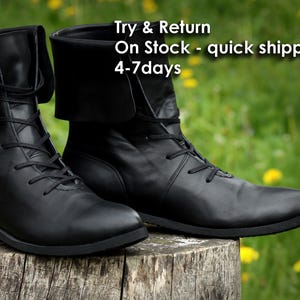 Laarzen - lang bovenwerk, middeleeuwse kostuumschoenen - leer op rubberen zool - Try & Return