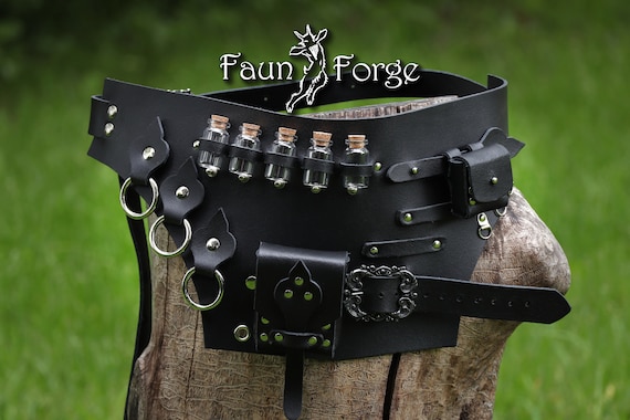 Alchemist Leather Belt: Larp Costume, Vial and Pouch Set - Etsy