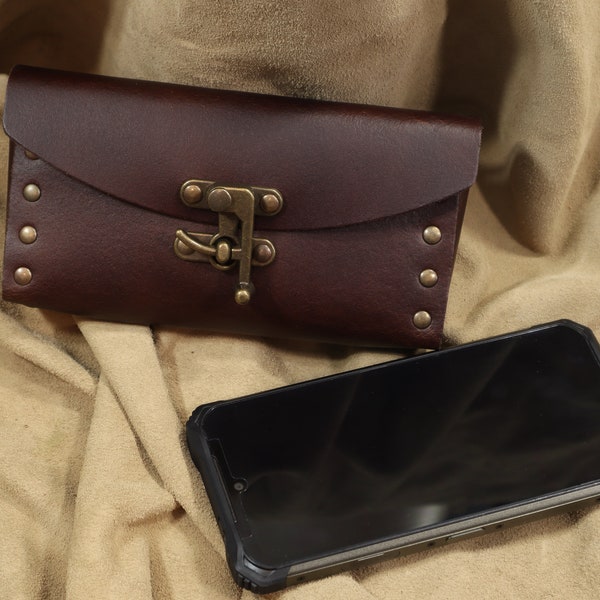 Cell purse, bag for smartphone leather steampunk pouch