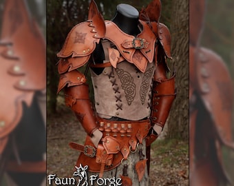 Glade Guard Elven Ranger set: Pauldrons, gorget, vest, bracers, leather LARP armor,