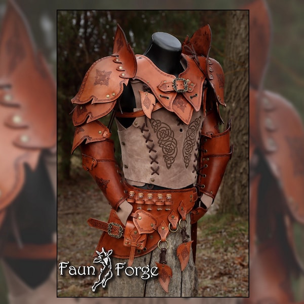 Glade Guard Elven Ranger set: Pauldrons, gorget, vest, bracers, leather LARP armor,