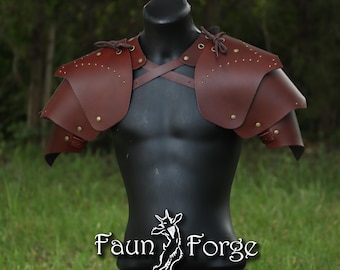 Pauldrons Leather Shoulders Armor for Larping Rivets
