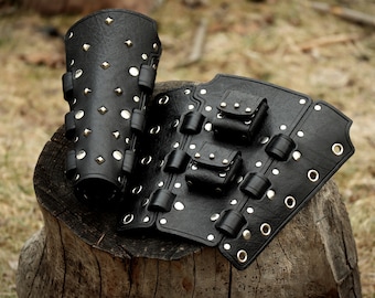 Witcher assassin bracers Black, tiny pouches - Larp armored cuff