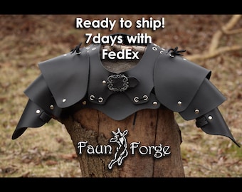 Gorget Pauldon Set Leather Armor - 7day FedEx - Black Friday