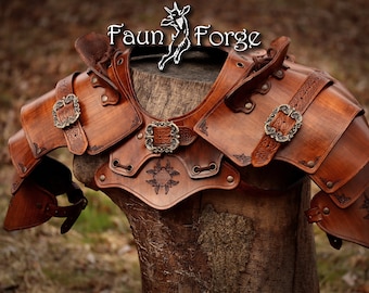 Pauldrons Gorget Set - Rogue - Leather LARP Shoulder protection